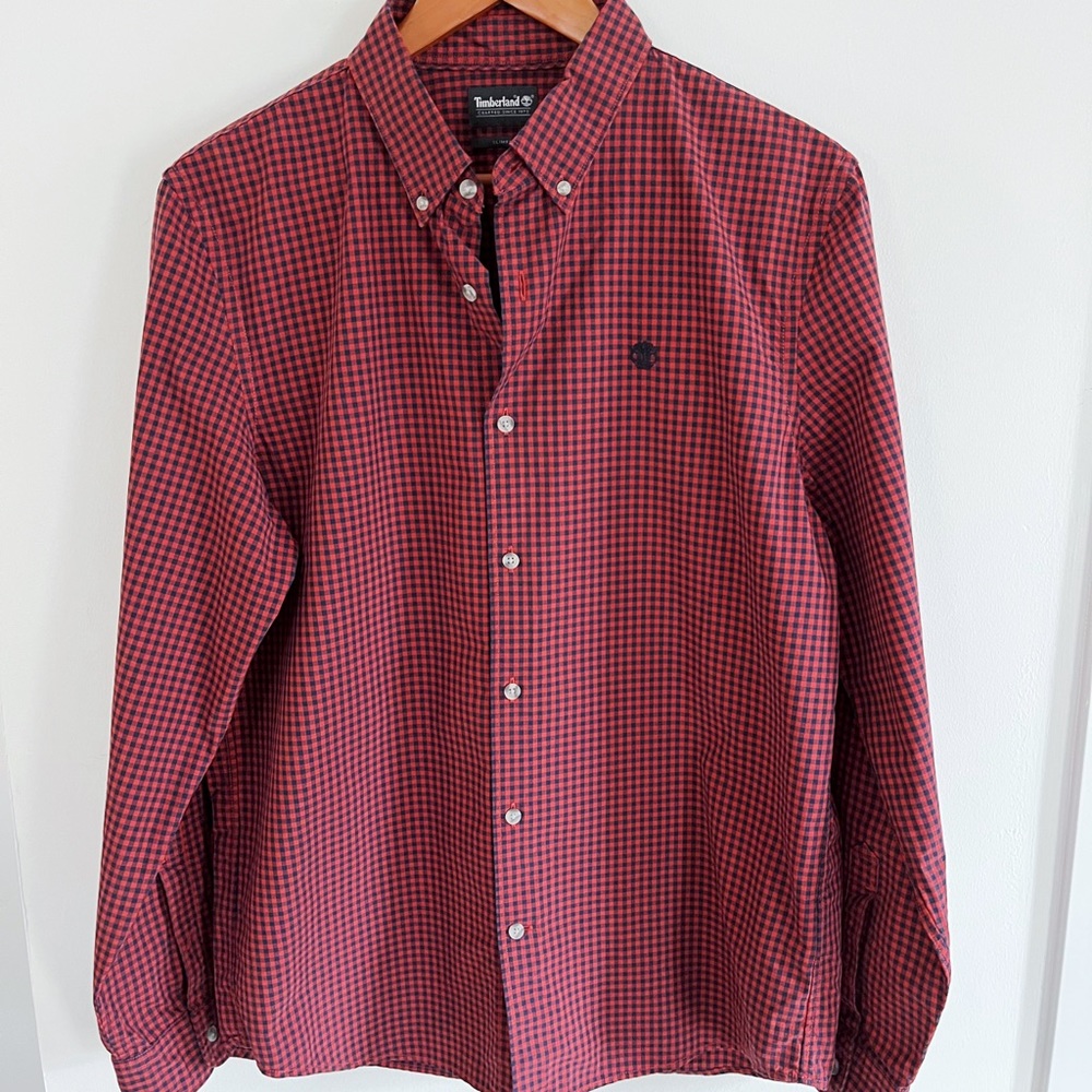 Timberland slim fit mens red and blue check button up size large